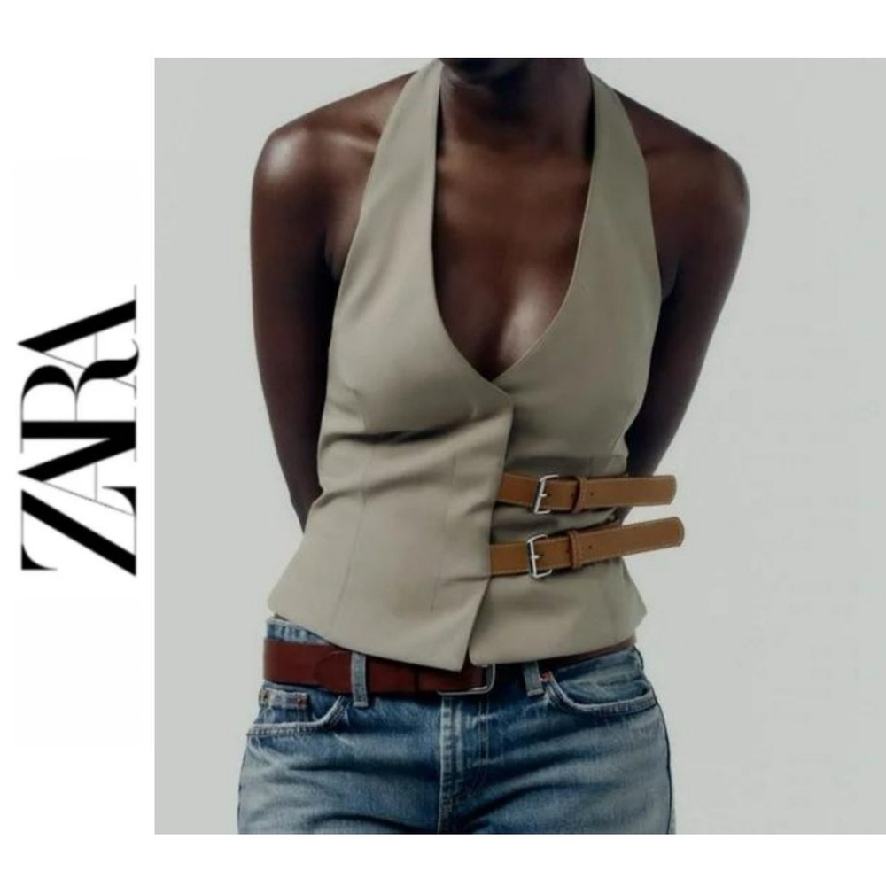 Zara 🤎Khaki Halter Vest with Tan Buckle Straps
